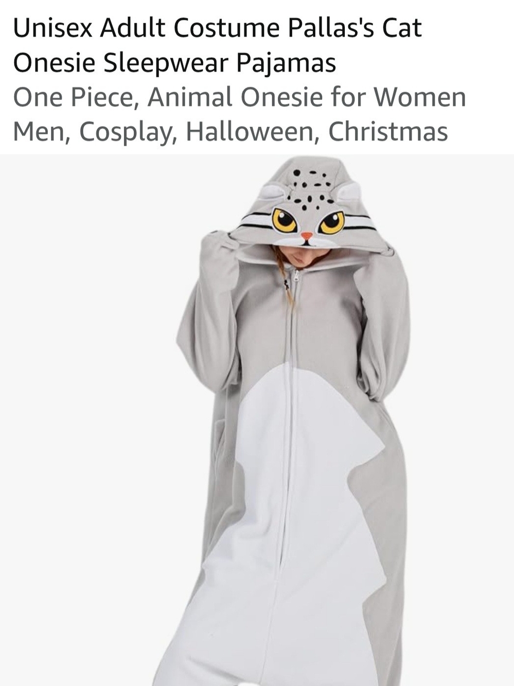 Pallas's Cat Costume or Pajama Onesie - Gray & White Size Small
